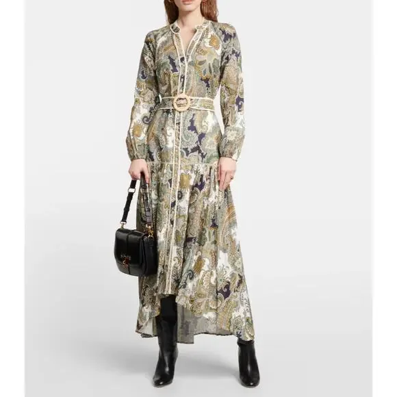 NWT $795 Veronica Beard Kadar Printed Linen Belted Maxi Dress - Picture 2 of 10